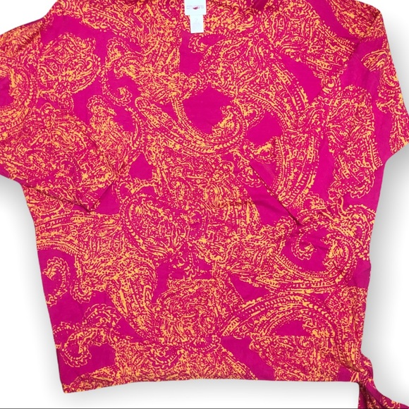 Chico’s Pink and Yellow Dolman Tie Waist Blouse - Picture 6 of 6